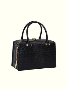 Indira Black Leather Baul Bag