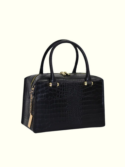 Indira Black Leather Baul Bag