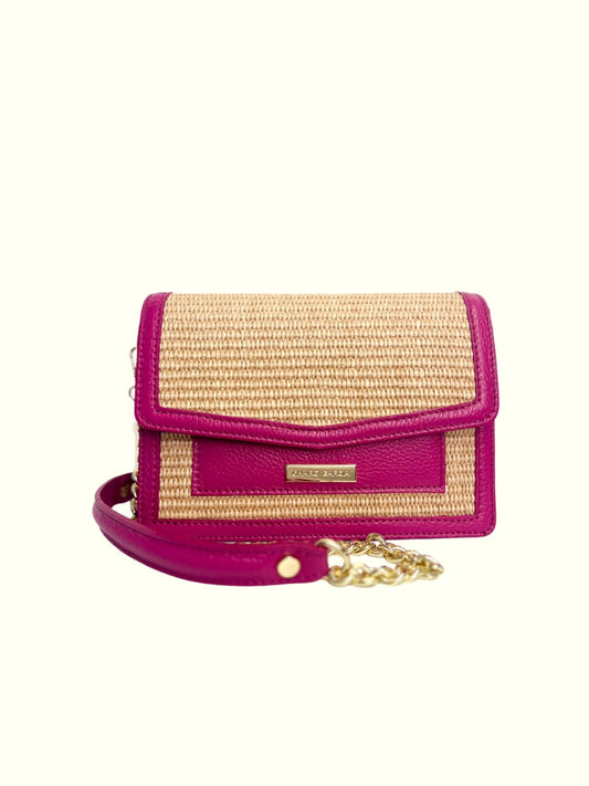 Valentina Fucsia Raffia Crossbody Bag