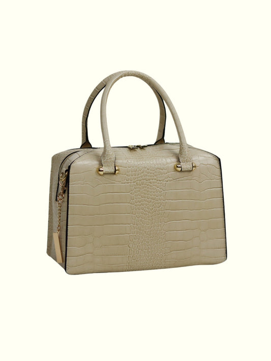 Indira White Leather Baul Bag