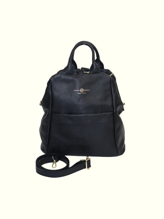 Angela Black Italian Leather Backpack