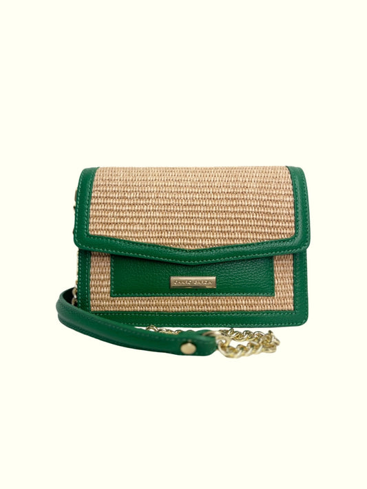 Valentina Green Raffia Crossbody Bag