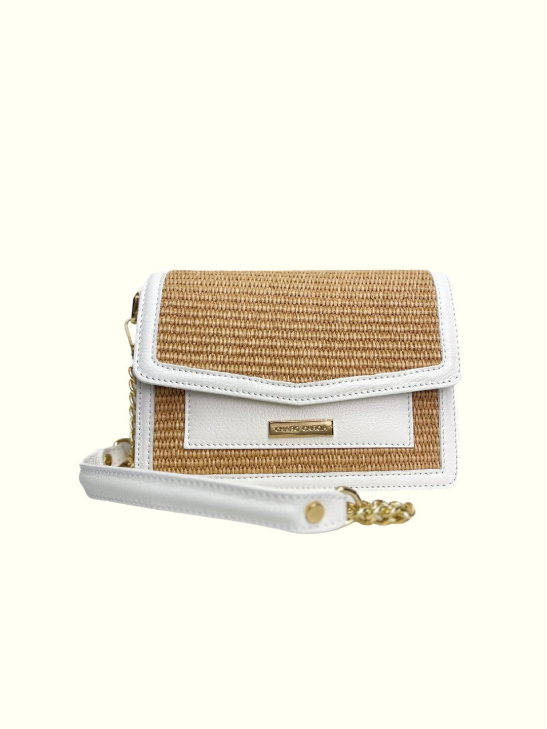 Valentina White Raffia Crossbody Bag