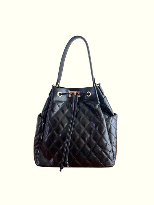 Erika Black Italian Leather Tote Bag