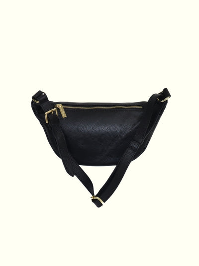 Madelein Black Italian Leather Waist Bag