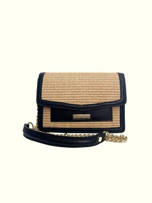 Valentina Raffia Black Raffia Crossbody Bag