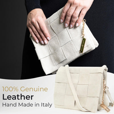 Borse a tracolla da donna in pelle scamosciata CHARO GARCIA - Borsa a tracolla in pelle scamosciata italiana - Borse a tracolla casual da sera - Borse a tracolla leggere con due scomparti e tracolla rimovibile per l'uso quotidiano