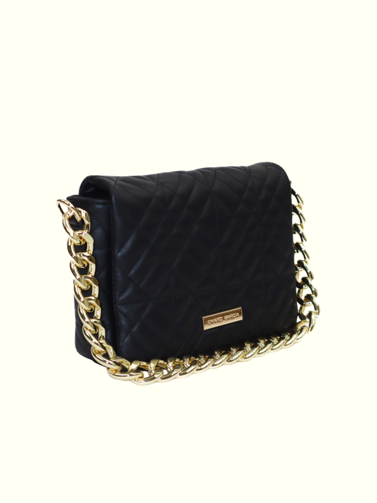 Aris Black Italian Leather Shoulder Bag