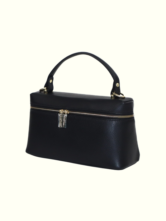 Jessica Black Italian Leather Baul Bag