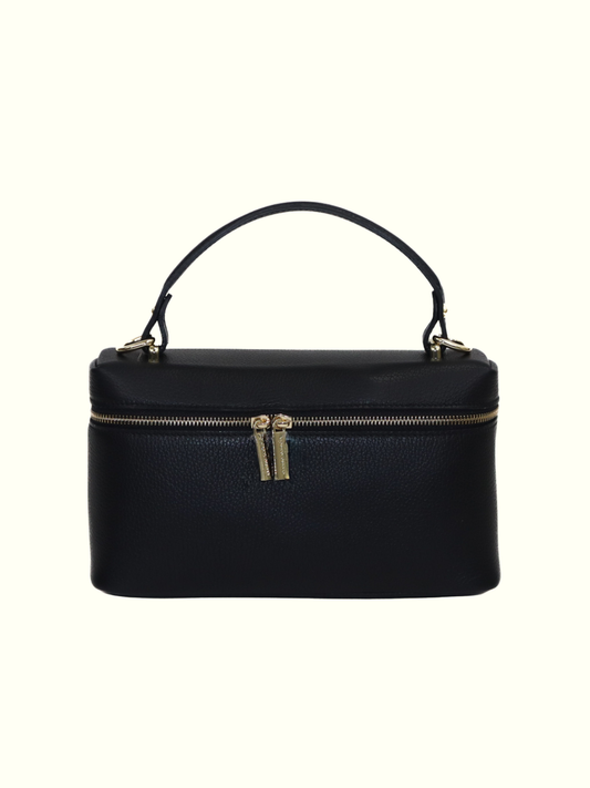 Jessica Black Italian Leather Baul Bag