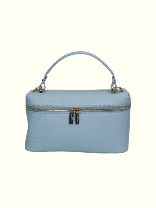 Jessica Light-Blue Italian Leather Top Handle Bag